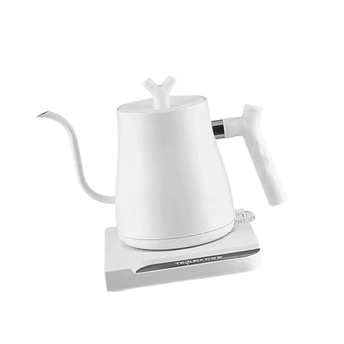 KiBcsLic Elektrischer Wasserkocher Übergießkessel Handaufguss Kanne Kaffeekanne mit Schwanenhals Ausguss Und Trockengehschutz für Baristas Und Liebhaber, Weiß, 800l von KiBcsLic