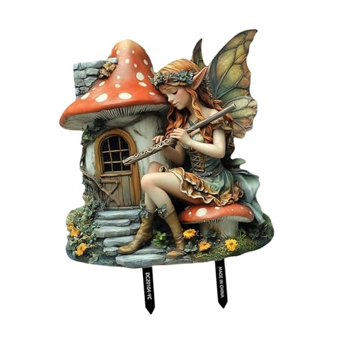 KiBcsLic Fee Gartenstecker Als Außenschmuck Und Gartenfigur Eine Terrassendeko Und Als Wetterfeste Elfenfigur für Höfe Und Blumenbeete, Mehrfarbig, 24 X 26.7 cm von KiBcsLic