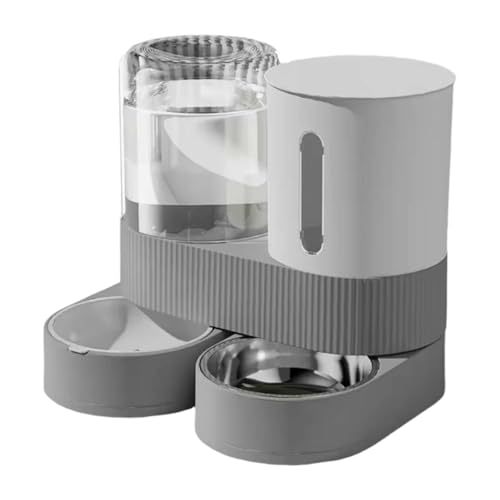 KiBcsLic Futterautomat als Futterspender Wasserspender Und Futterbehälter mit Drehbarer Gestaltung Und Großer Kapazität für Kaninchen Welpen Und Haustiere, Grau von KiBcsLic