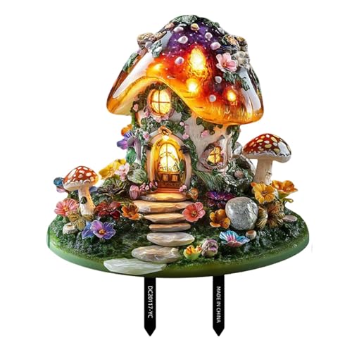 KiBcsLic Gartenstecker mit Pilzmotiv Eine Rasen Dekoration Und Feengartenzubehör Als Dekorative 2D Tafel Aus PVC Die Eine Magische Atmosphäre Erzeugt für Hof, Mehrfarbig, 25.5 X 25.4 cm von KiBcsLic