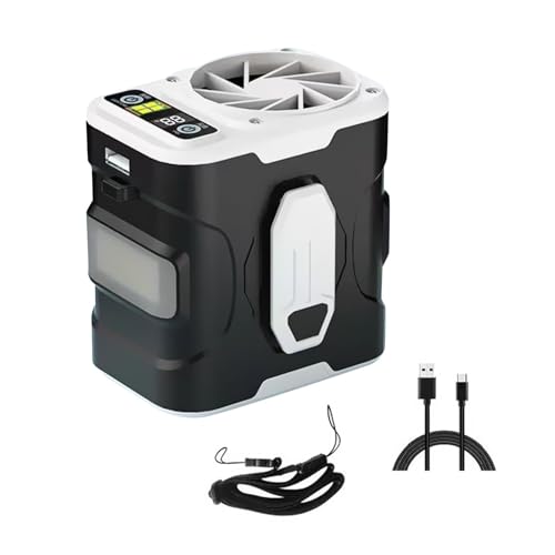 KiBcsLic Hüftventilator mit Taschenlampe, Leistungsstarker, Wiederaufladbarer Hängehalsventilator für Sommer Baustellencamping, Weiß Und Schwarz von KiBcsLic
