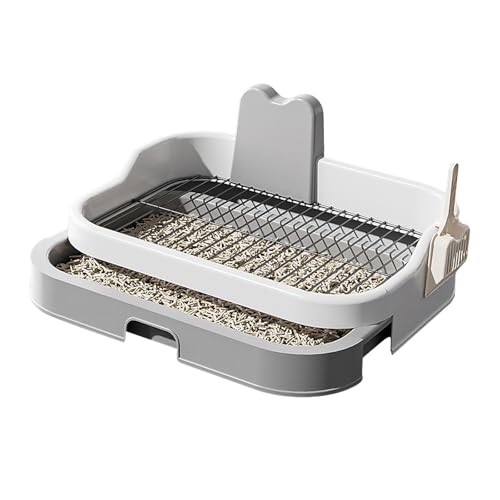 KiBcsLic Hundetoilette Hunde Toilettenwanne Welpenunterlage Trainingsplatte Aus Stabilem PP Einfache Reinigung mit Gittereinsatz für Schlafsaal Haus Geschenk, Grau-weiß von KiBcsLic