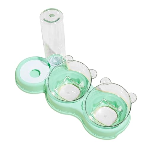 KiBcsLic Katzen 3 in 1 Futternapf Wassernapf Doppelschale Fütterungsstation mit Abnehmbaren Pp Komponenten Und Ergonomisch Erhöhtem Design für Katzen Hund, GrÜn von KiBcsLic