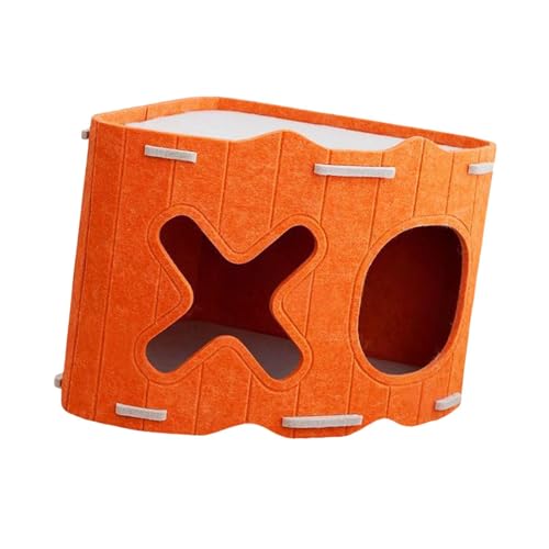 KiBcsLic Katzenbett Haus Tunnel Kombination, Einfach zu Montieren, Gemütliches, Robustes, Atmungsaktives Katzenhaus, Kätzchenbett Zum Verstecken, Ausruhen, Orange von KiBcsLic