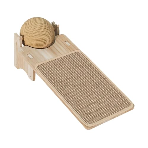 KiBcsLic Katzenkratzbrett Aus Holz mit Rampe Und Sisalball für Wohnungskatzen, Rechteckig KiBcsLic Katzenkratzbrett Aus Holz mit Rampe Und Sisalball für Wohnungskatzen, Rechteckig von KiBcsLic