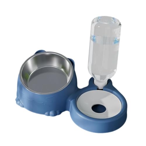 KiBcsLic Katzennapf Doppel Futternapf Wasserspender Futterautomat mit Edelstahleinsatz 2 in 1 Funktion Transparente Wasserflasche Und rutschfeste Basis für Kle, Blau KiBcsLic Katzennapf Doppel Futternapf Wasserspender Futterautomat mit Edelstahleinsatz 2 in 1 Funktion Transparente Wasserflasche Und rutschfeste Basis für Kle, Blau von KiBcsLic