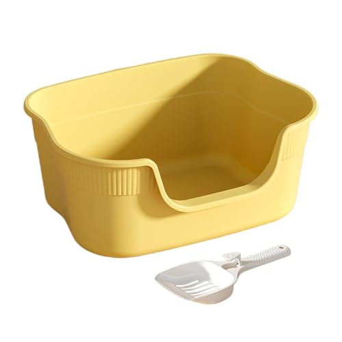 KiBcsLic Katzentoilette Katzenklo Streuschale Katzenwanne nach Oben Offen mit Hohem Rand Als Spritzschutz Und Inklusive Streuschaufel für Den Innenbereich, Gelb von KiBcsLic