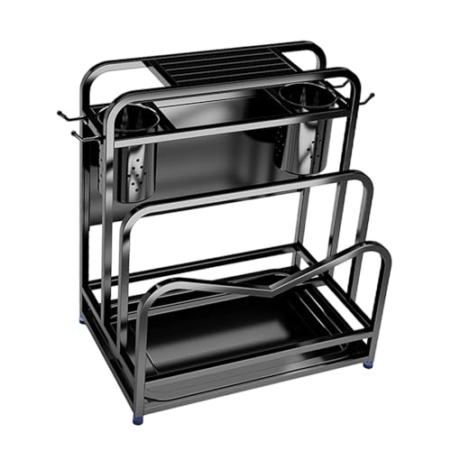 KiBcsLic Küchenorganizer Und Messerhalter mit Schneidebretthalter Sowie Topfdeckelhalter Als Abtropfgestell Aus Langlebigem Edelstahl für Die Moderne Küchenor, 33.8 cm X 22 cm X 36 von KiBcsLic