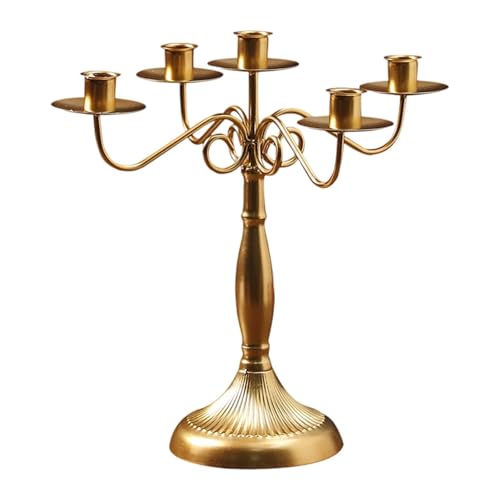 KiBcsLic Mehrarmiger Kerzenleuchter für Spitzkerzen Im Event Und Wohnbereich, Gold mit 5 Armen KiBcsLic Mehrarmiger Kerzenleuchter für Spitzkerzen Im Event Und Wohnbereich, Gold mit 5 Armen von KiBcsLic