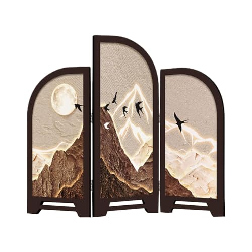 KiBcsLic Mini Paravent Zur Tischdekoration, 3 Teiliger Raumteiler mit Feng Shui Design, Style A von KiBcsLic