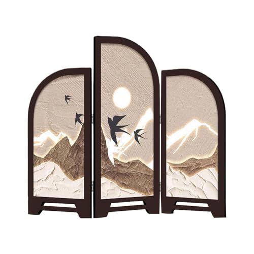 KiBcsLic Mini Paravent Zur Tischdekoration, 3 Teiliger Raumteiler mit Feng Shui Design, Style D von KiBcsLic