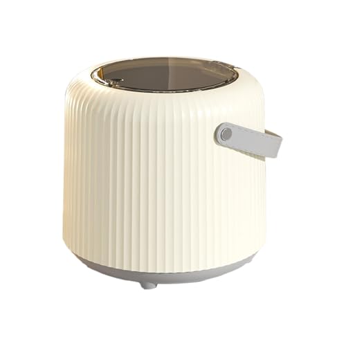 KiBcsLic Mini Tisch Mülleimer mit Praktischem Pressdeckel Kompakter Müllbehälter Kleiner Abfallcontainer Moderner Abfalleimer Aus PP PET Und PE für Büro Wascht, Creme von KiBcsLic