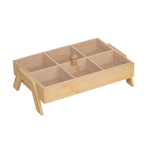 KiBcsLic Nuss Serviertablett Tablett Obsttablett Snacktablett Aufbewahrungsplatte mit Fächern Und Acryl Deckel Stabile Standfüße für Picknick Buffet Gästezimme, 6 Gitter von KiBcsLic
