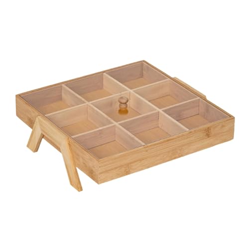 KiBcsLic Nuss Serviertablett Tablett Obsttablett Snacktablett Aufbewahrungsplatte mit Fächern Und Acryl Deckel Stabile Standfüße für Picknick Buffet Gästezimme, 9 Gitter von KiBcsLic