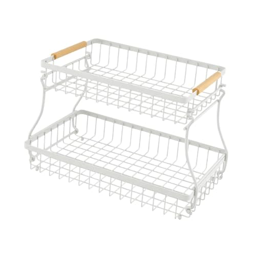 KiBcsLic Obstkorb Zweistufiger Metall Fruchtkorb Gemüsehalter Aufbewahrungskorb mit Holzgriff Und Vielseitig Zur Flexiblen Organisation für Küche Esszim, Weiß KiBcsLic Obstkorb Zweistufiger Metall Fruchtkorb Gemüsehalter Aufbewahrungskorb mit Holzgriff Und Vielseitig Zur Flexiblen Organisation für Küche Esszim, Weiß von KiBcsLic