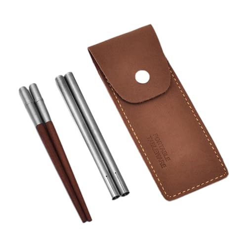 KiBcsLic Reise Essstäbchen Aus Holz Als Klappbares Und Zerlegbares Geschirr Besteck mit Aufbewahrungsbeutel für Outdoor Abenteuer Und Reisen, Rot Und Silber von KiBcsLic