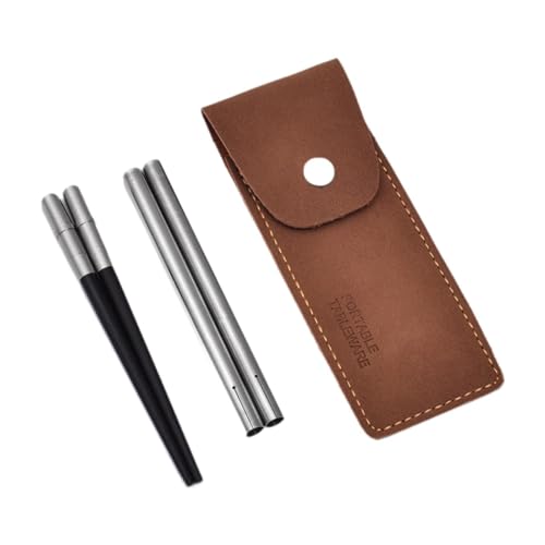 KiBcsLic Reise Essstäbchen Aus Holz Als Klappbares Und Zerlegbares Geschirr Besteck mit Aufbewahrungsbeutel für Outdoor Abenteuer Und Reisen, Schwarz Und Silber von KiBcsLic
