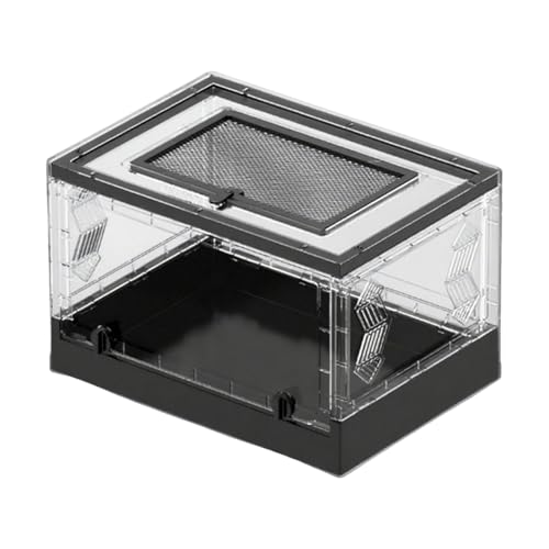 KiBcsLic Reptilienterrarium Klappbares Transparente Reptilienterrarium mit Belüftetem Schiebedeckel Frontöffnung Desktop Haustierbehausung Aus für S, Schwarz von KiBcsLic
