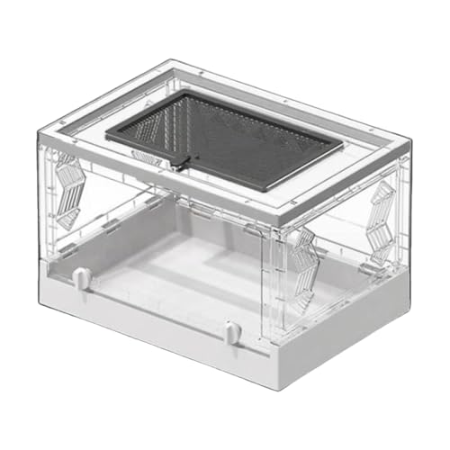 KiBcsLic Reptilienterrarium Klappbares Transparente Reptilienterrarium mit Belüftetem Schiebedeckel Frontöffnung Desktop Haustierbehausung Aus für S, Weiß von KiBcsLic