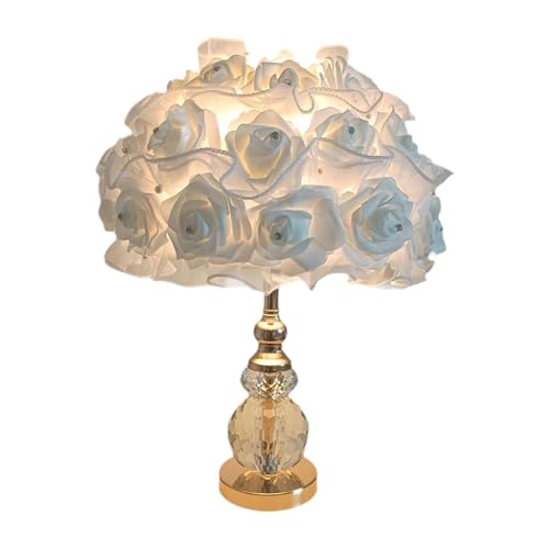 KiBcsLic Rose Tischlampe LED Nachttischleuchte Blütenlampe Aus Seide Handgefertigt Romantische Stimmung für Schlafzimmer Wohnzimmer Büro Geschenk Home Dekorati, Weiß von KiBcsLic
