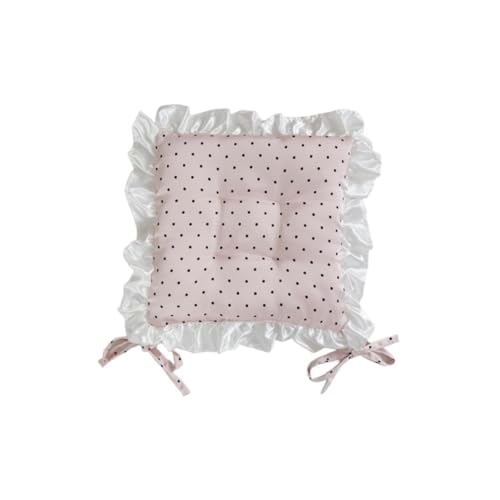 KiBcsLic Stuhlkissen Sitzkissen für Esszimmerstühle Stuhlauflage Sitzpolster rutschfest mit Bändern Und Rüschen für Die Küche Und Den Essbereich, Rosa Punkte von KiBcsLic