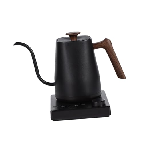 KiBcsLic Wasserkocher Edelstahlkessel mit Schwanenhals Ausguss Und Zeitschaltuhr Elektrischer Teekessel Und Heißwasserspender für Die Zubereitung von Kaffee U, Schwarze Holzmaserung von KiBcsLic