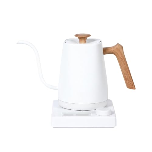 KiBcsLic Wasserkocher Edelstahlkessel mit Schwanenhals Ausguss Und Zeitschaltuhr Elektrischer Teekessel Und Heißwasserspender für Die Zubereitung von Kaffee U, Weiße Holzmaserung von KiBcsLic