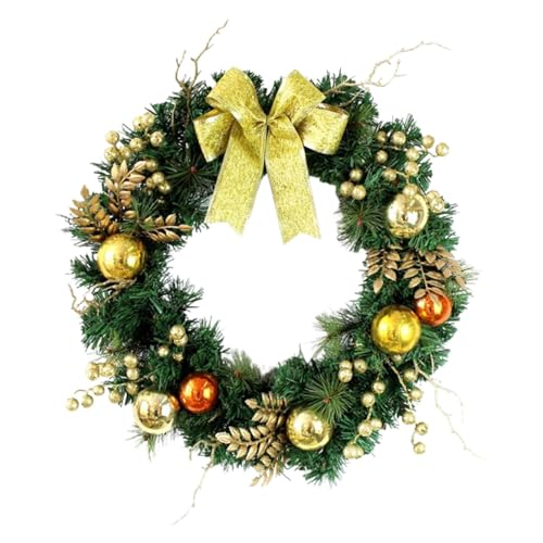 KiBcsLic Weihnachtskranz Künstlich Türkranz Weihnachtsgirlande Schleifenornament Kugeln Gefertigt Aus Pp Zur Mehrfachverwendung für Haustür Fenster Party, 50cm von KiBcsLic