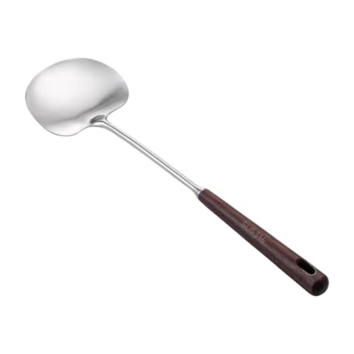 KiBcsLic Wokwender Pfannenwender Kochspatel Bratschaufel Aus Edelstahl mit Komfortablem Holzgriff Und Aufhängeloch für Hobbyköche Und Professionelle Küchen, 31.5 cm X 8.8 cm von KiBcsLic