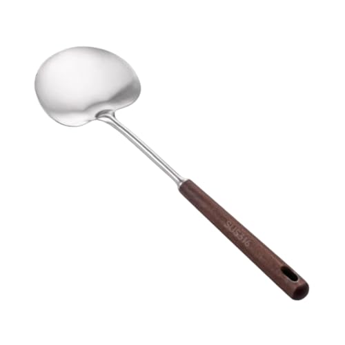 KiBcsLic Wokwender Pfannenwender Kochspatel Bratschaufel Aus Edelstahl mit Komfortablem Holzgriff Und Aufhängeloch für Hobbyköche Und Professionelle Küchen, 35 cm X 10.7 cm von KiBcsLic