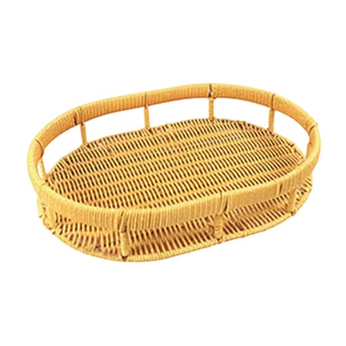 KiBcsLic Woven Basket Handgeflecht Obsttablett aus PP Rattan Optik mit Stabilen Griffen für Snack Getränkeservice Hausgebrauch, L KiBcsLic Woven Basket Handgeflecht Obsttablett aus PP Rattan Optik mit Stabilen Griffen für Snack Getränkeservice Hausgebrauch, L von KiBcsLic