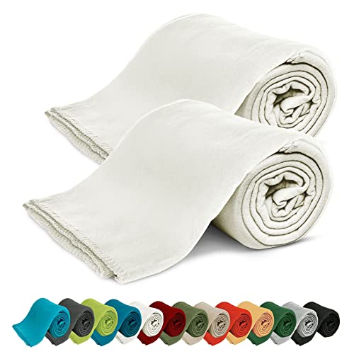 KiGATEX 2er Pack Polar Fleecedecke Uni - Tagesdeckenset - Sofaüberwurf - 130x160 cm - ca. 420g pflegeleicht – Oeko-Tex Zertifiziert - (Ecru) von KiGATEX