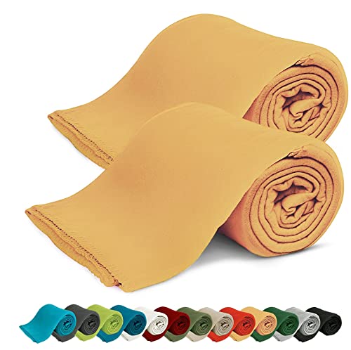 KiGATEX 2er Pack Polar Fleecedecke Uni - Tagesdeckenset - Sofaüberwurf - 130x160 cm - ca. 420g pflegeleicht – Oeko-Tex Zertifiziert - Curry von KiGATEX