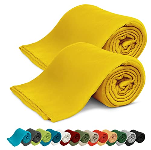 KiGATEX 2er Pack Polar Fleecedecke Uni - Tagesdeckenset - Sofaüberwurf - 130x160 cm - ca. 420g pflegeleicht – Oeko-Tex Zertifiziert - Gelb von KiGATEX