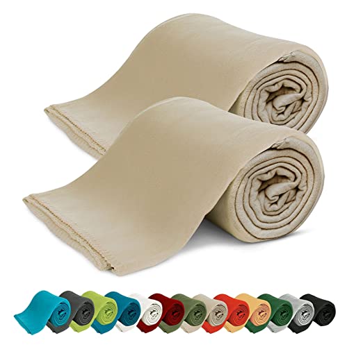 KiGATEX 2er Pack Polar Fleecedecke Uni - Tagesdeckenset - Sofaüberwurf - 130x160 cm - ca. 420g pflegeleicht – Oeko-Tex Zertifiziert -Sand von KiGATEX