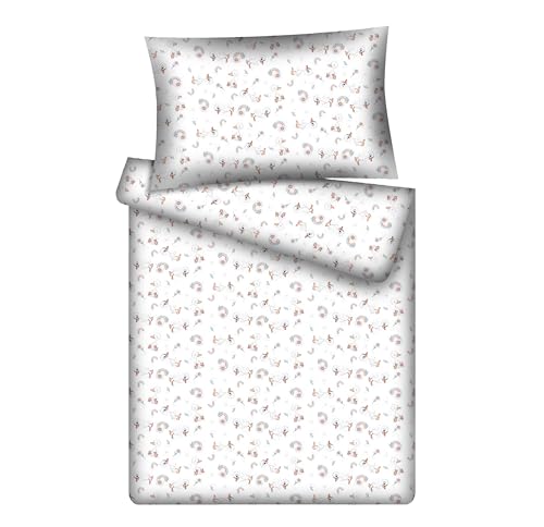 KiGATEX Kinderbettwäsche-Set Entchen weiß mit Reißverschluss – 100% Baumwolle – 2-teilig: Decke 100x135 cm + Kissen 40x60 cm – weich & atmungsaktiv – für Jungen & Mädchen – waschbar bei 60 °C von KiGATEX