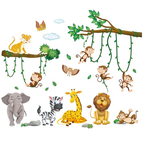 KiKiHong 2 Stück Dschungel Tiere Baum Reben Wandsticker Wandaufkleber Kinderzimmer Tiere Wandtattoo Dschungel Wanddeko für Kinderzimmer Babyzimmer Wohnzimmer(90 * 60cm) von KiKiHong