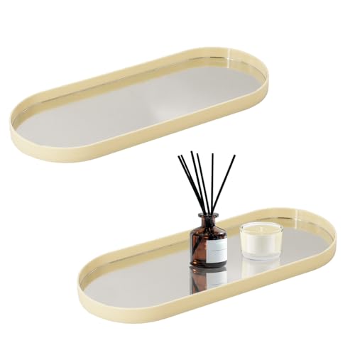 KiKiHong 2 Stück Milchig Weiß Deko Tablett,Oval Spiegeltablett 30 cm Badezimmer Tablett Kosmetiktablett Geeignet für Bad Wohnzimmer Frisiertisch von KiKiHong