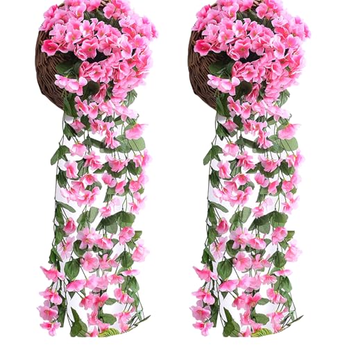 KiKiHong 2er-Set Hängeblumen Kunstblumen Wie Echt Outdoor,Hängende Kunstpflanzen Balkon(85cm),Künstliche Hängepflanzen wie echt für Garten/Terrasse/Wand(Rosa) von KiKiHong