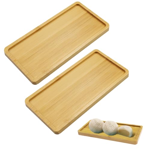 KiKiHong 2er-Set Rechteckige Bambus Tabletts Teetablett Klein Servierbrett für Sushi,Kaffee,Kuchen & Snacks | Robustes Holztablett als Untersetzer oder Deko(17,5 x 8,8 cm) von KiKiHong