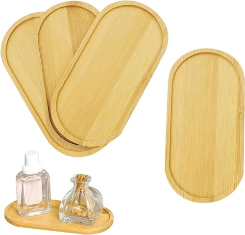 KiKiHong 4er-Set Bambus Tabletts,Kleines Tablett für Sushi, Kaffee, Kuchen & Snacks | Ovales Design,Ideal als Untersetzer oder Servierbrett(17,5 x 8,8 cm) von KiKiHong