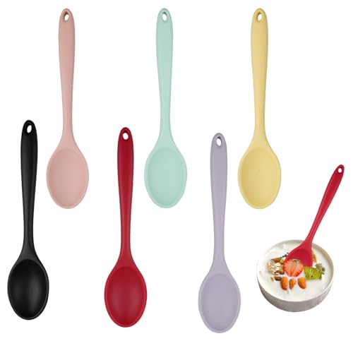 KiKiHong 6 Bunte Servierlöffel,Kochlöffel Silikonilikon Löffel Klein Silihrlöffel mit Loch für Küche Kochen Backen Rühren von KiKiHong