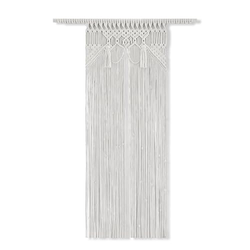 KiKiHong Makramee Vorhang Makramee Türvorhang Handmade 70x190 cm Boho Türvorhang,Fensterdeko,Schlafzimmer,Wandbehang für Haus, Fenstervorhänge,Hochzeit（Weiß） von KiKiHong