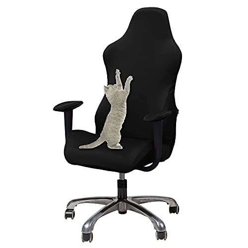 KiKiYe Gaming-Stuhl-Überzug, Stretch-Sitzbezug, für Leder, Computerstuhl, mit Rüschen, Schwarz, Einheitsgröße von KiKiYe