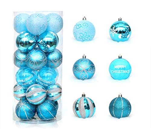 KiKom 2.36" 24 Stück Weihnachtskugel Bruchsicher Gemalt Weihnachtsbaumdekoration Set Für Urlaub Hochzeit Weihnachtsdekoration 60mm (Blau) von KiKom