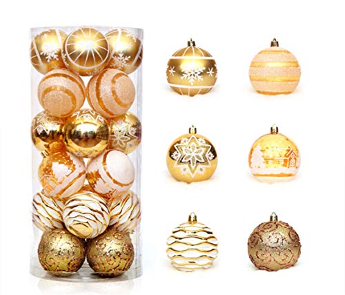 KiKom 2.36" 24 Stück Weihnachtskugel Bruchsicher Gemalt Weihnachtsbaumdekoration Set Für Urlaub Hochzeit Weihnachtsdekoration 60mm (Gold) von KiKom