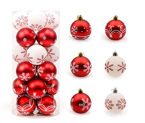 KiKom 2.36" 24 Stück Weihnachtskugel Bruchsicher Gemalt Weihnachtsbaumdekoration Set Für Urlaub Hochzeit Weihnachtsdekoration 60mm (Rot weiß) von KiKom