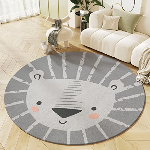KiKom Cartoon Lion Runder Teppich für Wohnzimmer, Kinder Krabbeln, Rutschfester Schlafzimmer-Teppich 1PC (Grau, 100cm) von KiKom