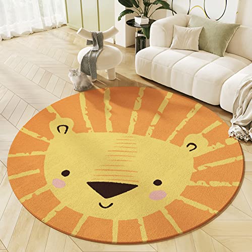 KiKom Cartoon Lion Runder Teppich für Wohnzimmer, Kinder Krabbeln, Rutschfester Schlafzimmer-Teppich 1PC (Orange, 100cm) von KiKom
