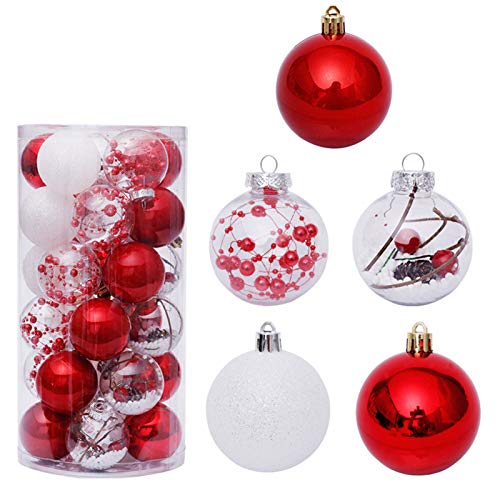 KiKom Weihnachtskugel Set 30 Stück 2.36" Christbaumkugeln Dekorationen Für Urlaub Hochzeit Weihnachtsdekoration 60mm (Rot&Weiss) von KiKom